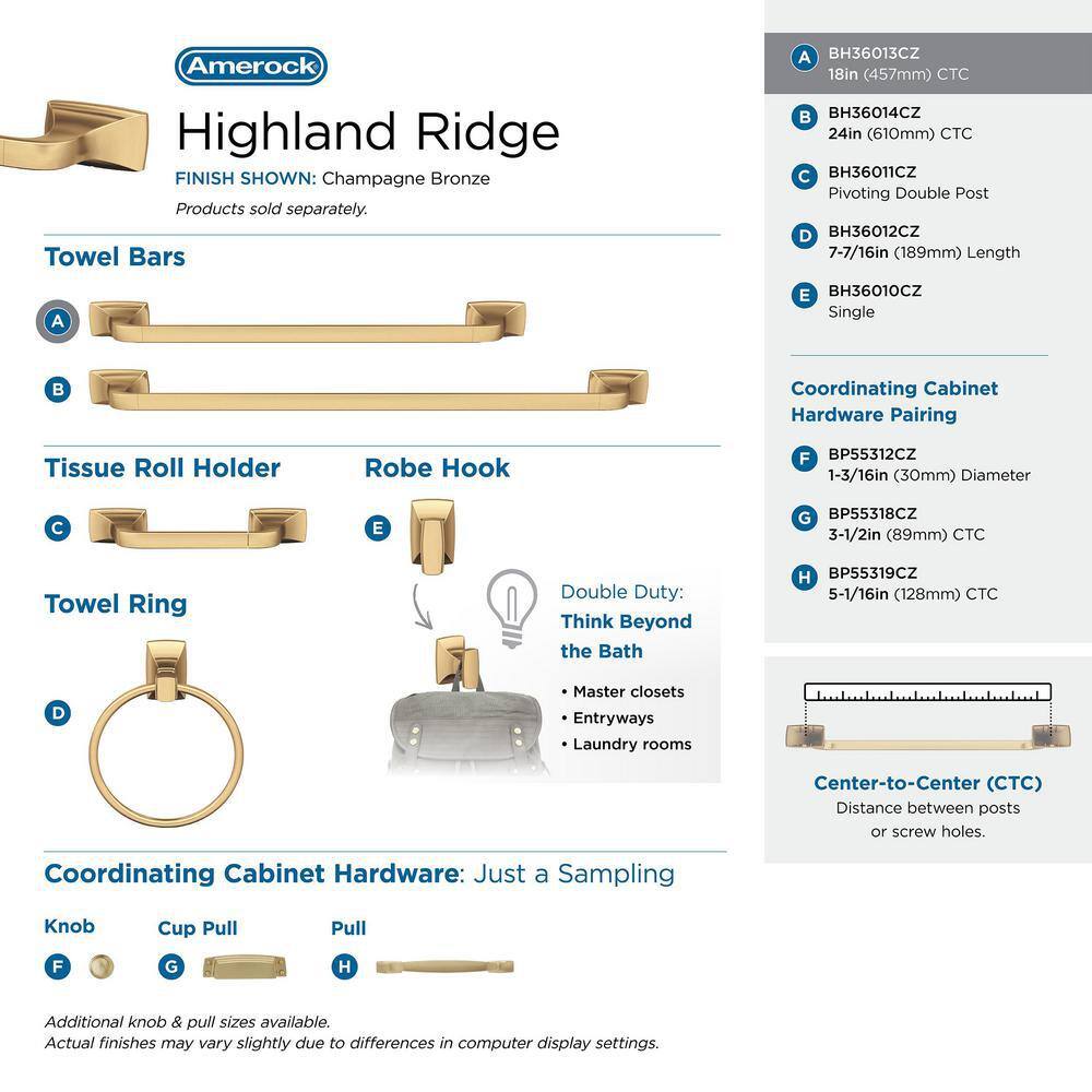 Highland Ridge 18" Champagne Bronze Wall Mounted Towel Bar
