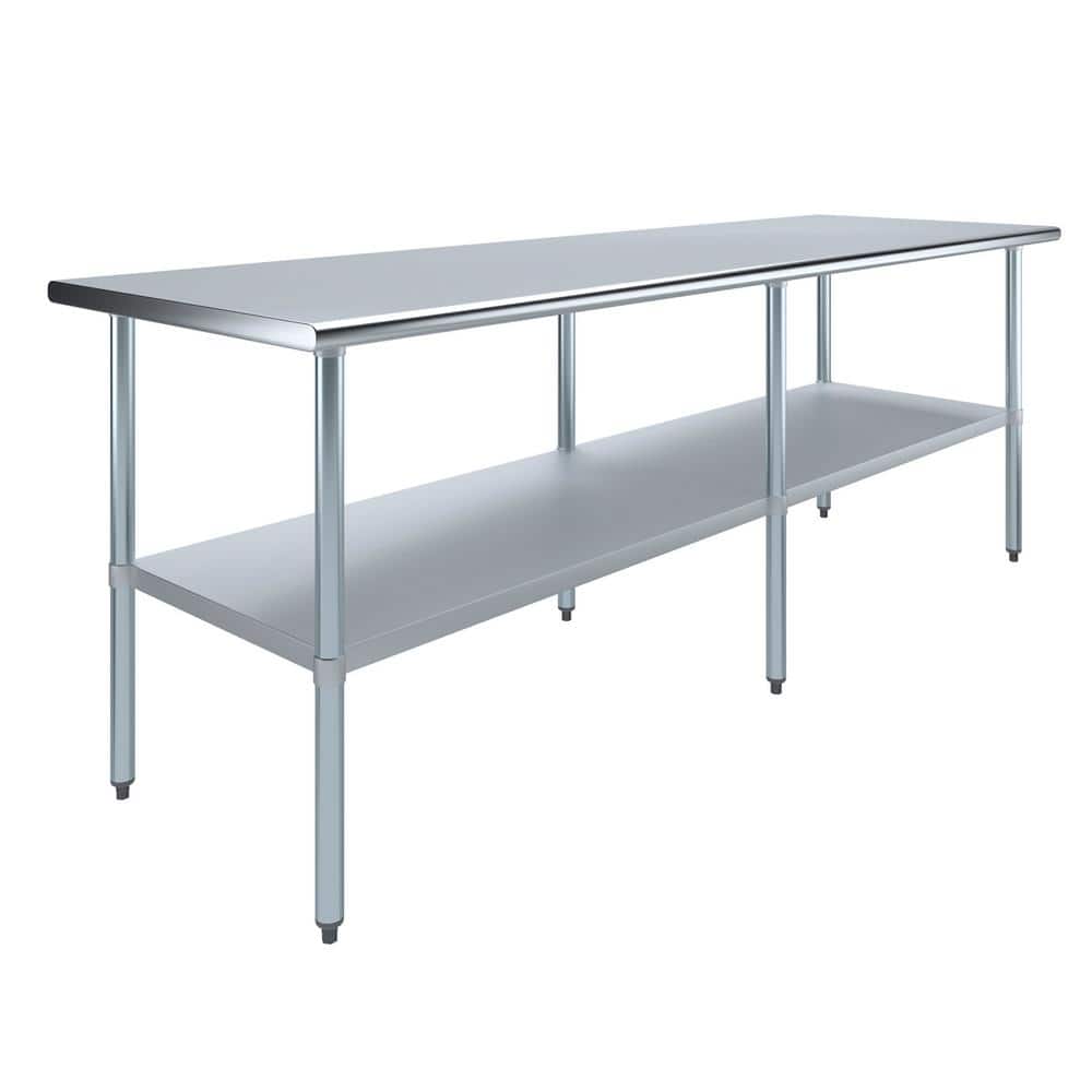 96" Long Stainless Steel Commercial Work Table with Galvanized Undershelf