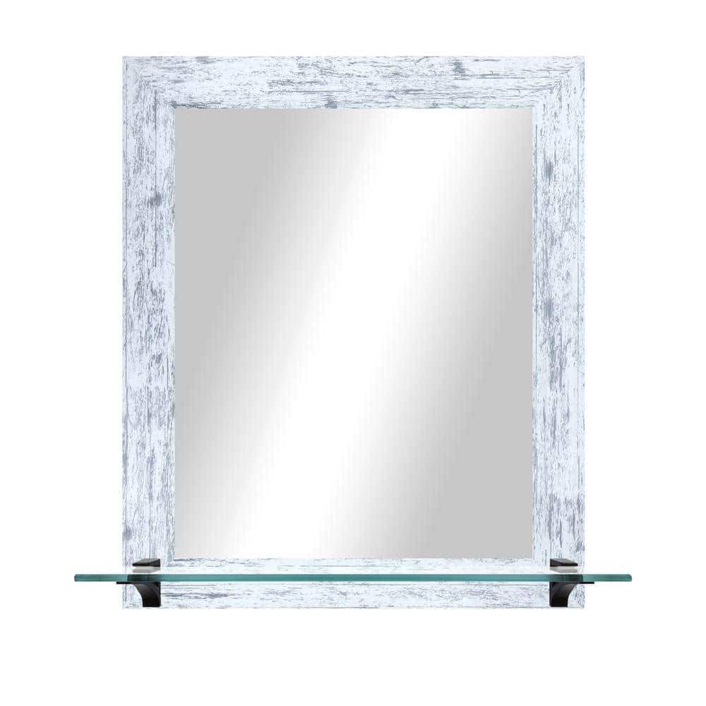 21.5 in. W x 25.5 in. H Rectangle White Weathered Vertical Mirror with Temp
