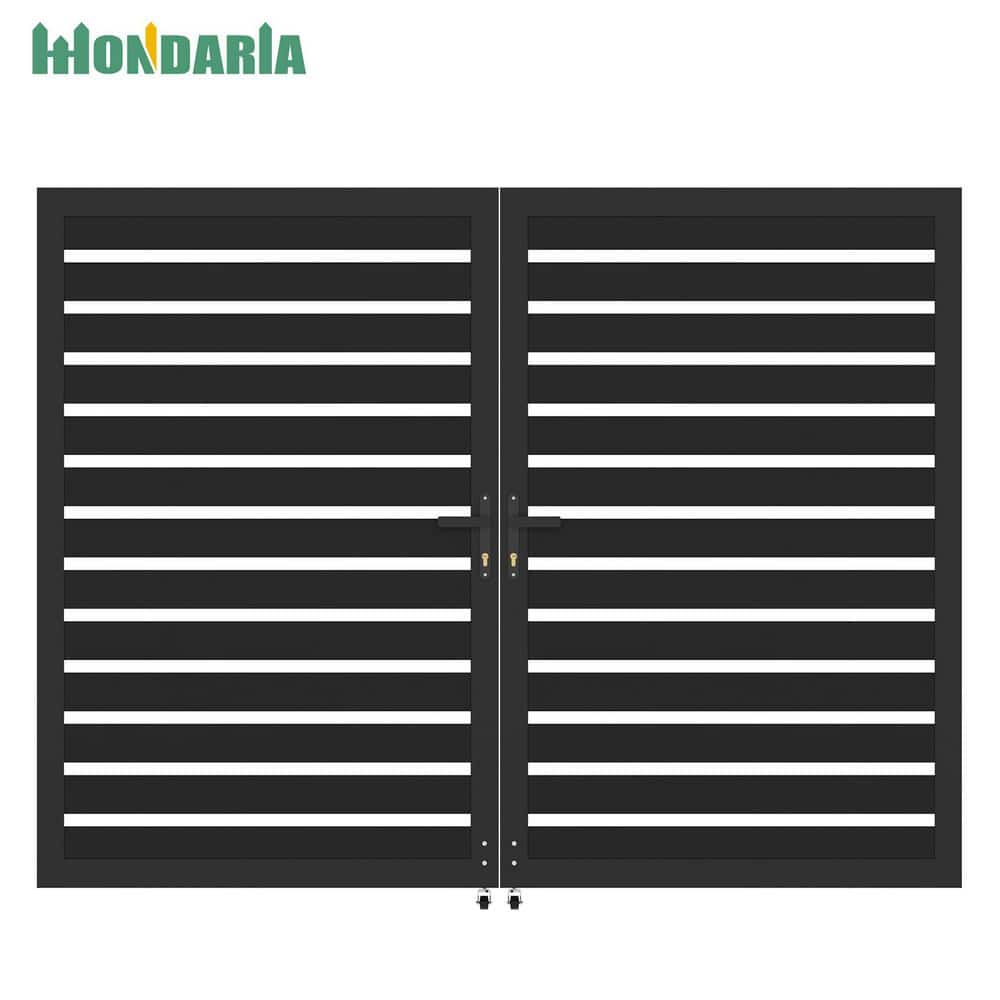 Modern Rust-Proof 7.9 ft. W x 5.9 ft. H Black Aluminum Open Design Double Swing Gate with Wheel price history on PriceWatchPro