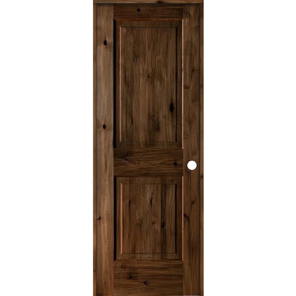 Krosswood Doors 28 in. x 80 in. Rustic Knotty Alder Wood 2-Panel Left-Hand/Inswing Provincial Stain Single Prehung Interior Door