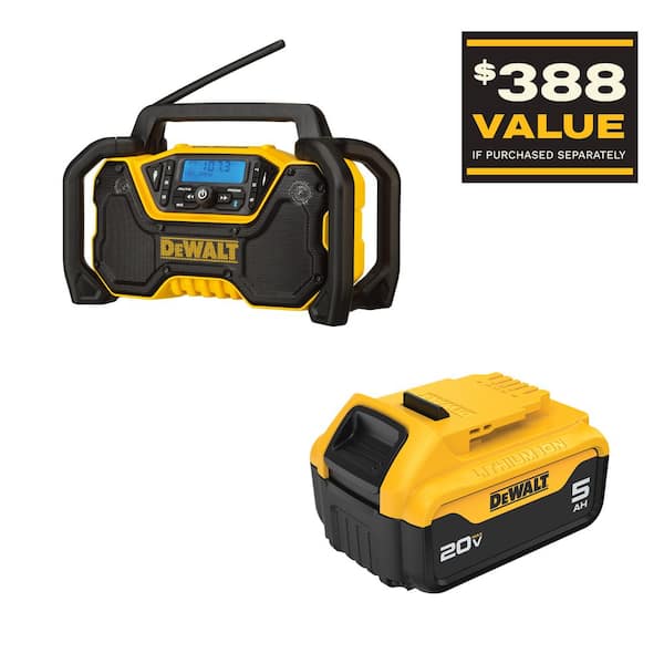 20V MAX Lithium-Ion Compact Cordless Bluetooth Radio with 20V MAX Premium 5.0Ah Battery Pack