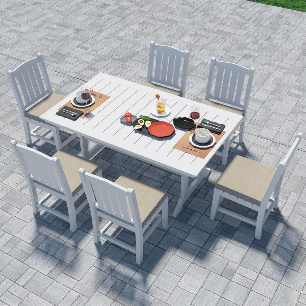 myhomore White 7-Piece Plastic Retangular Outdoor Dining Set with ...