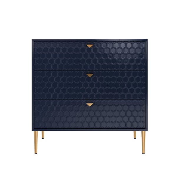 sumyeg Blue 32.28 in. H Freestanding 3 Drawers Accent Storage Cabinet with Adjustable Foot Nails