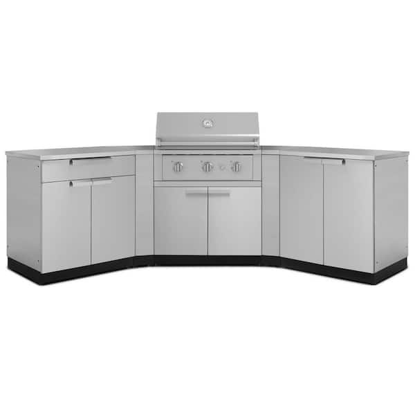 NewAge Products Outdoor Kitchen 122.95in.W x24in.D x 48.5in.H Stainless Steel 7-Piece Cabinet Set w/ 33in. Performance Natural Gas Grill
