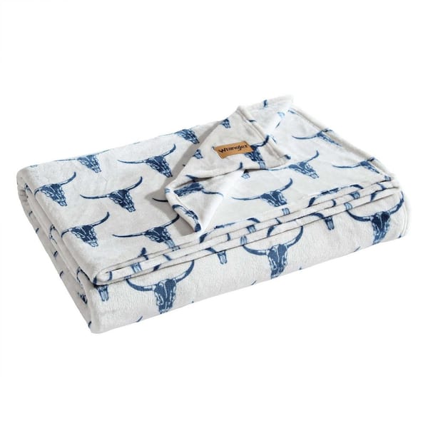 Steer Head Dark Blue Ultra Soft Plush Fleece King Blanket