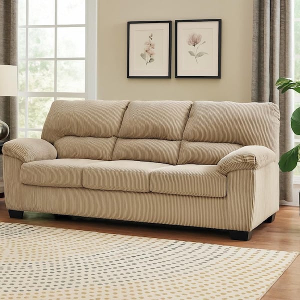Simy 38 in. Pillow Top Arm Polyester Rectangle Cushioned Back Sofa in Beige