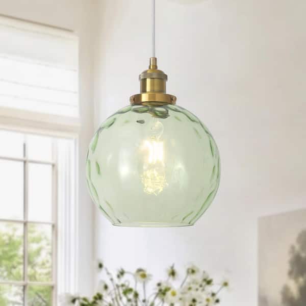 1 Light Green Modern Globe Single Pendant Lighting With Glass Shade,No Bulbs Included