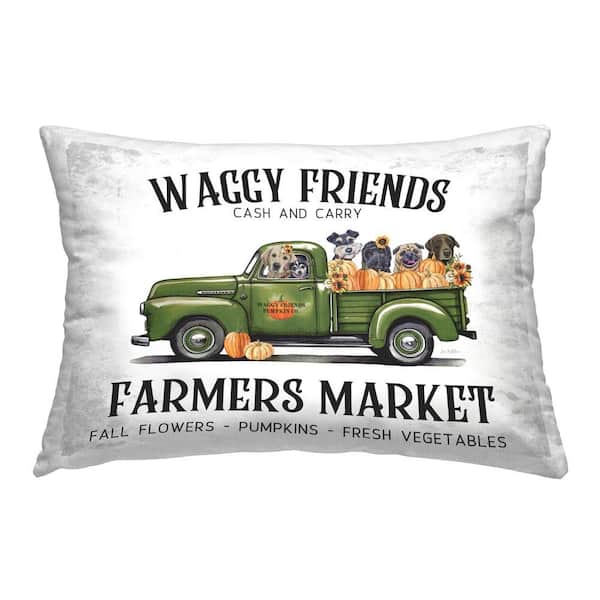 Stupell Industries Waggy Friends Fall Market Green Print Polyester 14 in. x 20 in. Throw Pillow