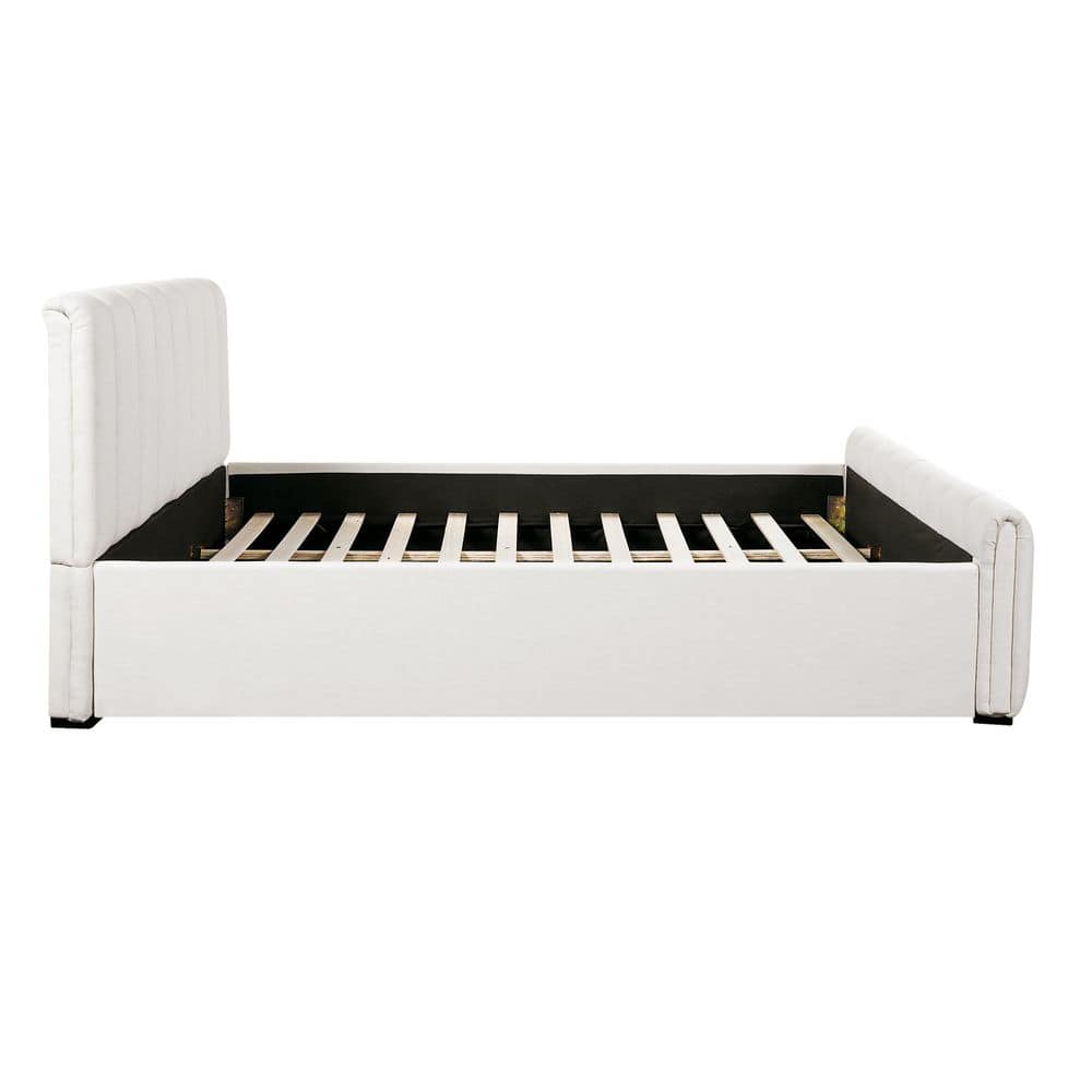 Bastin Beige Linen Fabric Upholstered Wood Frame King Size Platform Bed with Pipes Tufted Thick Headboard - thumbnail 10