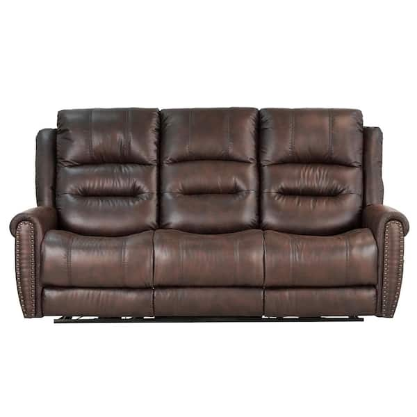 Montague Dual Power Headrest and Lumbar Support Reclining Sofa in Genuine  Brown Leather