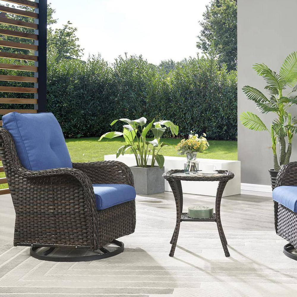 Brown Wicker and Glass Outdoor Square End Table
