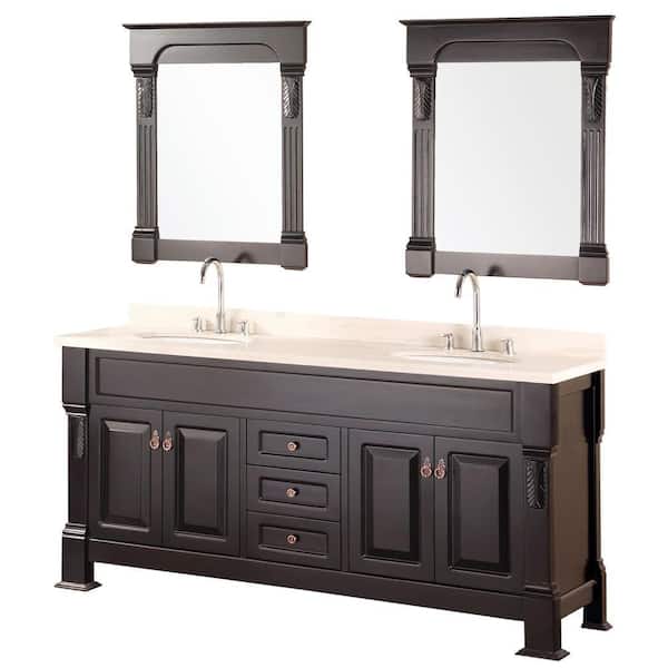 Design Element Marcos 72 in. W x 22 in. D Vanity in Espresso with Creme Marfil Marble Vanity Top and Mirror in Espresso