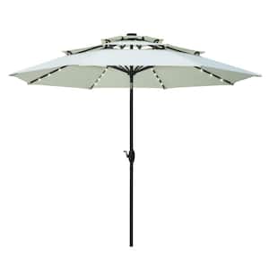 10 ft. 3-Tier Market Outdoor Patio Umbrella with Solar LED Lighted in White