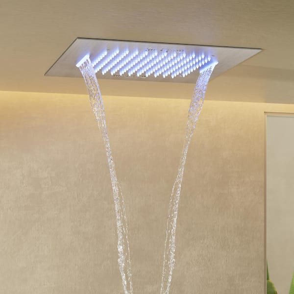 Chromotherapy Bluetooth 15-Spray 20 and 10 in. Shower Heads Ceiling Mount Fixed and Handheld 2.5 GPM in Brushed Nickel
