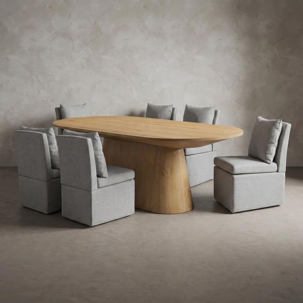 Rufus 7-Piece Modern Oval Oak Wood Veneer Top Dining Room Set with Casters (Seats 6) price history on PriceWatchPro