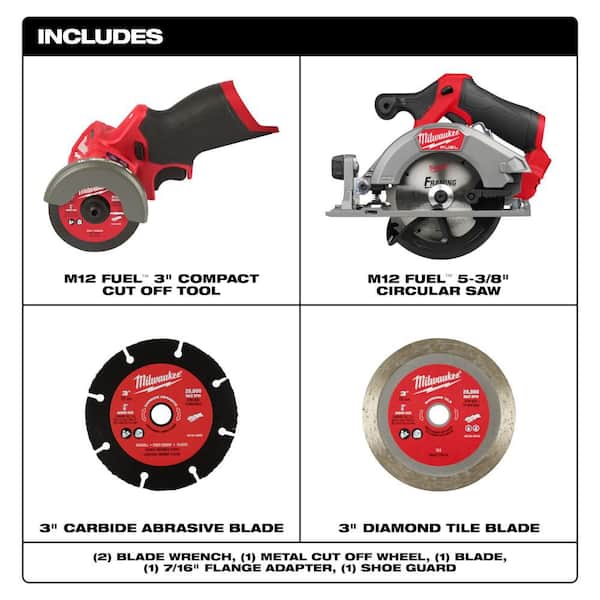 M12 FUEL 12V Lithium-Ion Brushless Cordless 3 in. Cut Off Saw, & Circular Saw