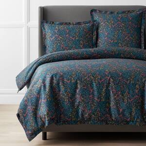 The Company Store Legends Luxury Abigail Blue Multi Oversized Queen Sateen Duvet Cover