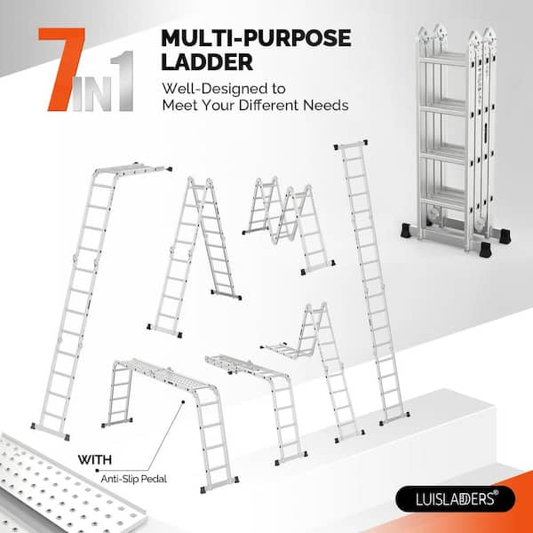 7-in-1 Multi Ladder Bryner 7-in-1 Multi-Purpose Aluminum Ladder – 12Ft ...
