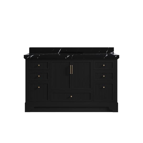 Willow Collections Alys 60 in. W x 22 in. D x 36 in. H Single Sink Bath Vanity in Black with 2 in. Calacatta Black Top
