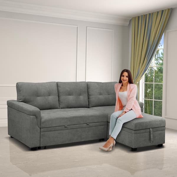 MAYKOOSH 84 in. Square Arm 1-Piece Velvet L-Shaped Sectional Sofa