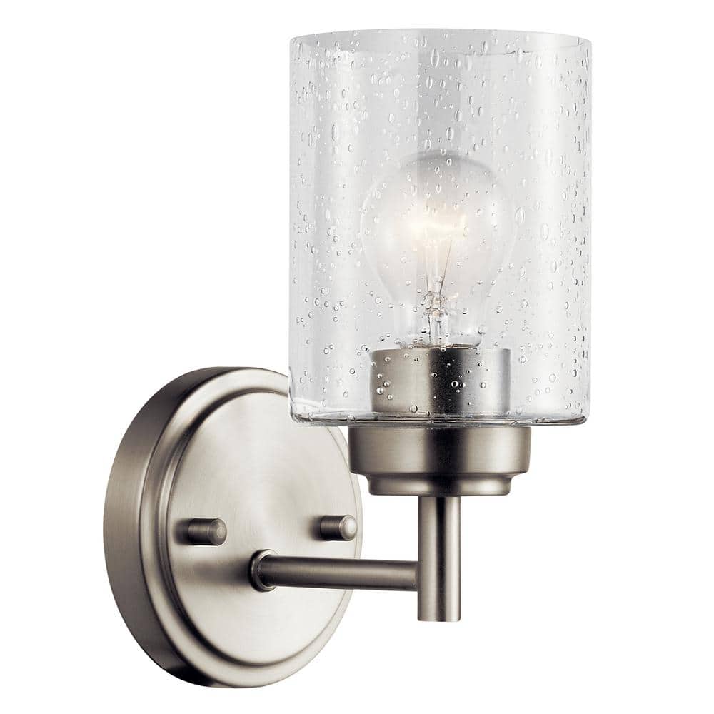 Winslow 1-Light Brushed Nickel Bathroom Indoor Wall Sconce Light with Clear Seeded Glass Shade price history on PriceWatchPro