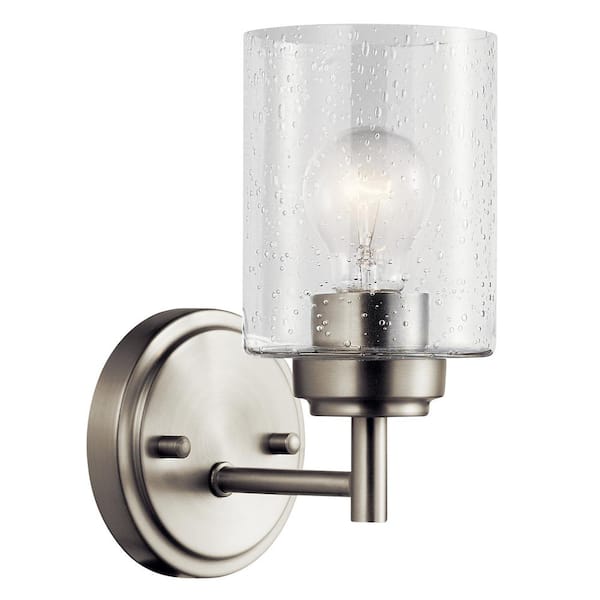 KICHLER Winslow 1-Light Brushed Nickel Bathroom Indoor Wall Sconce Light with Clear Seeded Glass Shade