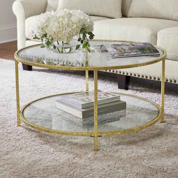 Glass Oval Coffee Table with Gold Finish Metal base