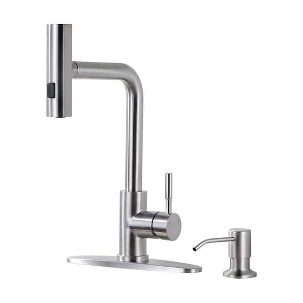 13.5 in. Single Handle Waterfall Pull Down Sprayer Kitchen Faucet with 360° Degree Spout Swivel in Brushed Nickel