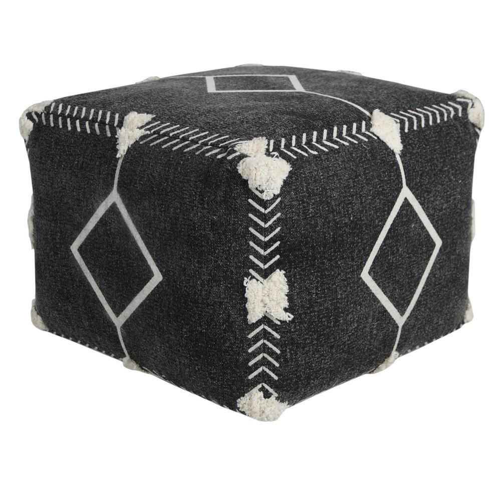Black and White Tufted Geometric Pouf Ottoman