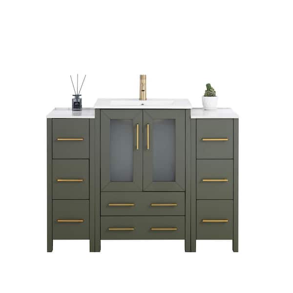Vanity Art 48 in. W x 18.1 in. D x 35.8 in. H Single Basin Vintage Green Bath Vanity with White Ceramic Top and Mirror