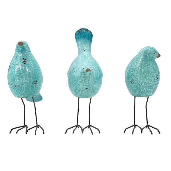 HomeRoots Metal Robin Egg Blue and Birds Sculpture Set of 3