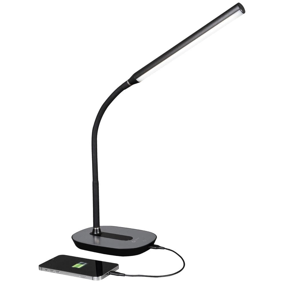 OttLite in. LED Desk Lamp with USB Charging, Black CSN30G5W - The Depot