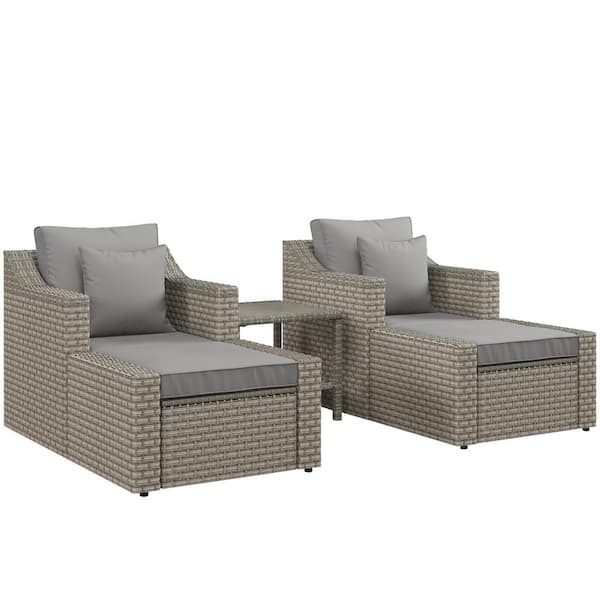 Outsunny 5-Piece Wicker Patio Conversation Set Gray Cushions