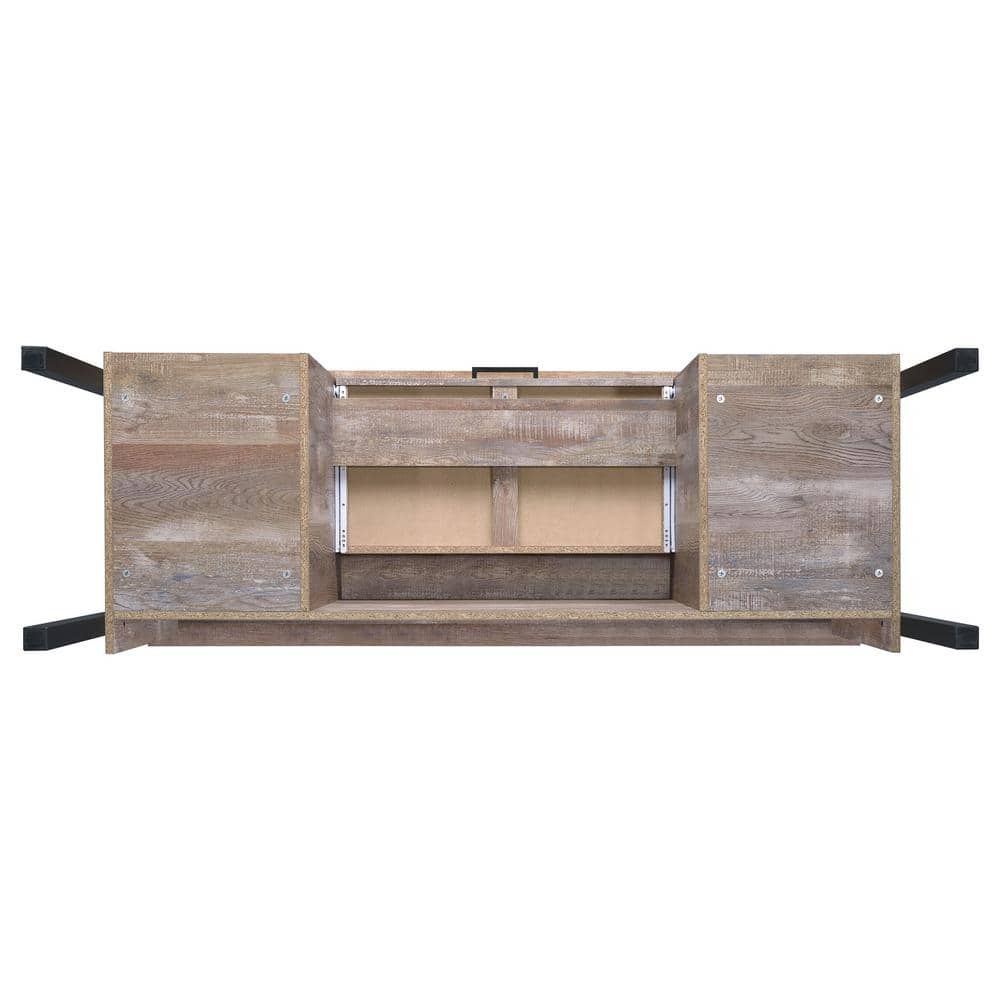 Transitional Weathered Oak Home Office Desk with Black Metal Frame and Storage