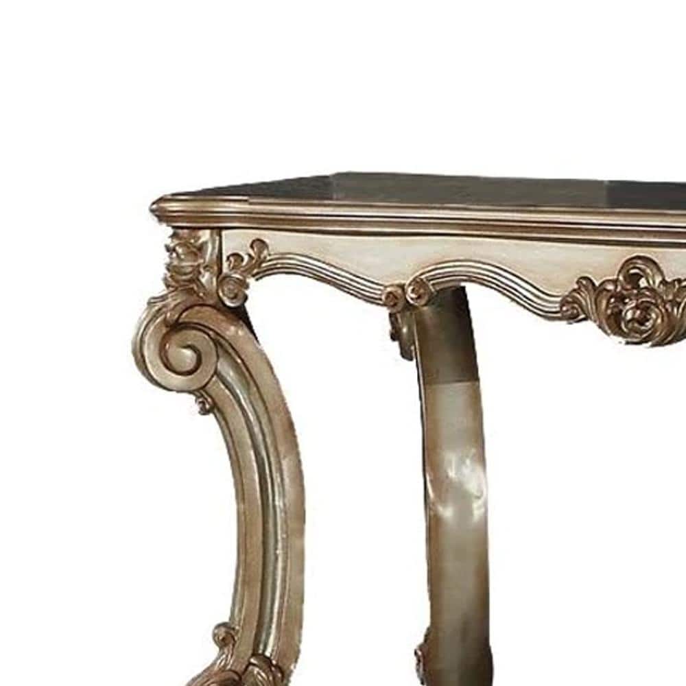 Gold Patina Wood Sofa Table with Bottom Shelf