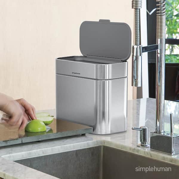 simplehuman Compost Caddy, Detachable and Countertop Bin, 4 Liter / 1.06  Gallon, Brushed Stainless Steel