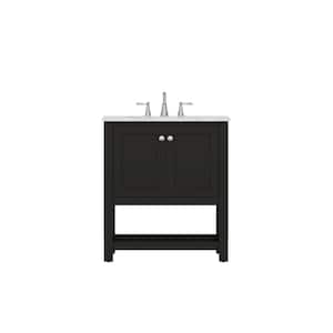 Wilmington 30 in. W x 34.2 in. H x 22 in. D Bath Vanity in Espresso with Marble Vanity Top with White Basin