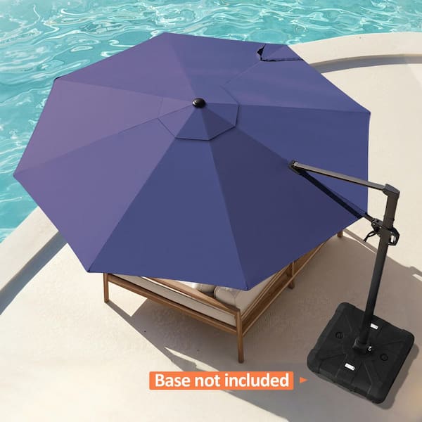 11 ft. Octagon Aluminium 360° Rotation Offset Cantilever Tilt Outdoor Patio Umbrella in Navy Blue, No Base