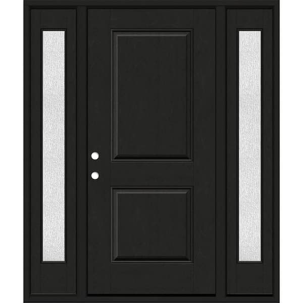 Regency 68 in. x 80 in. 2P Squaretop RHIS Onyx Stain Mahogany Fiberglass Prehung Front Door with Rain 14 in. SLs 4-9/16