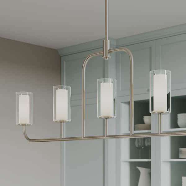 Mack 60-Watt 5-Light Linear Brushed Nickel Modern Traditional Chandelier with Layered Glass Shades