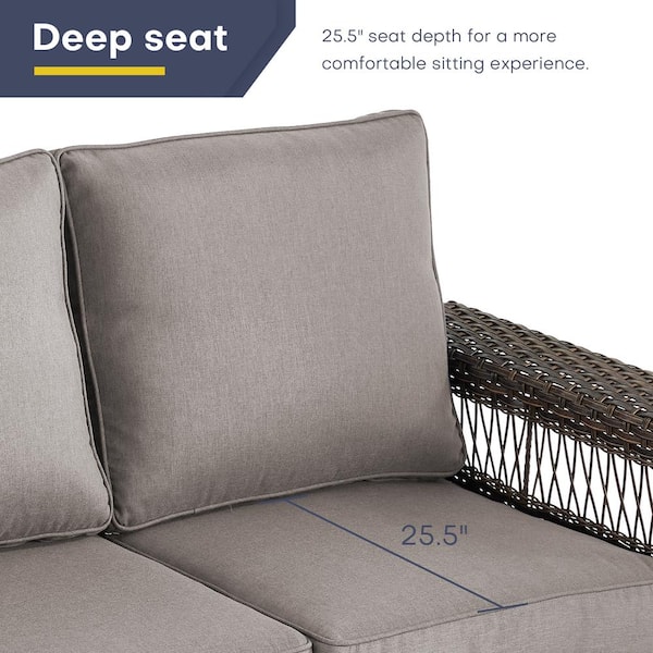 Opohoro Brown Wicker Outdoor Couch, 3-Seat Patio Wicker Sofa