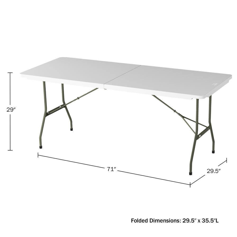 6-Foot White Plastic Folding Utility Table with Metal Frame