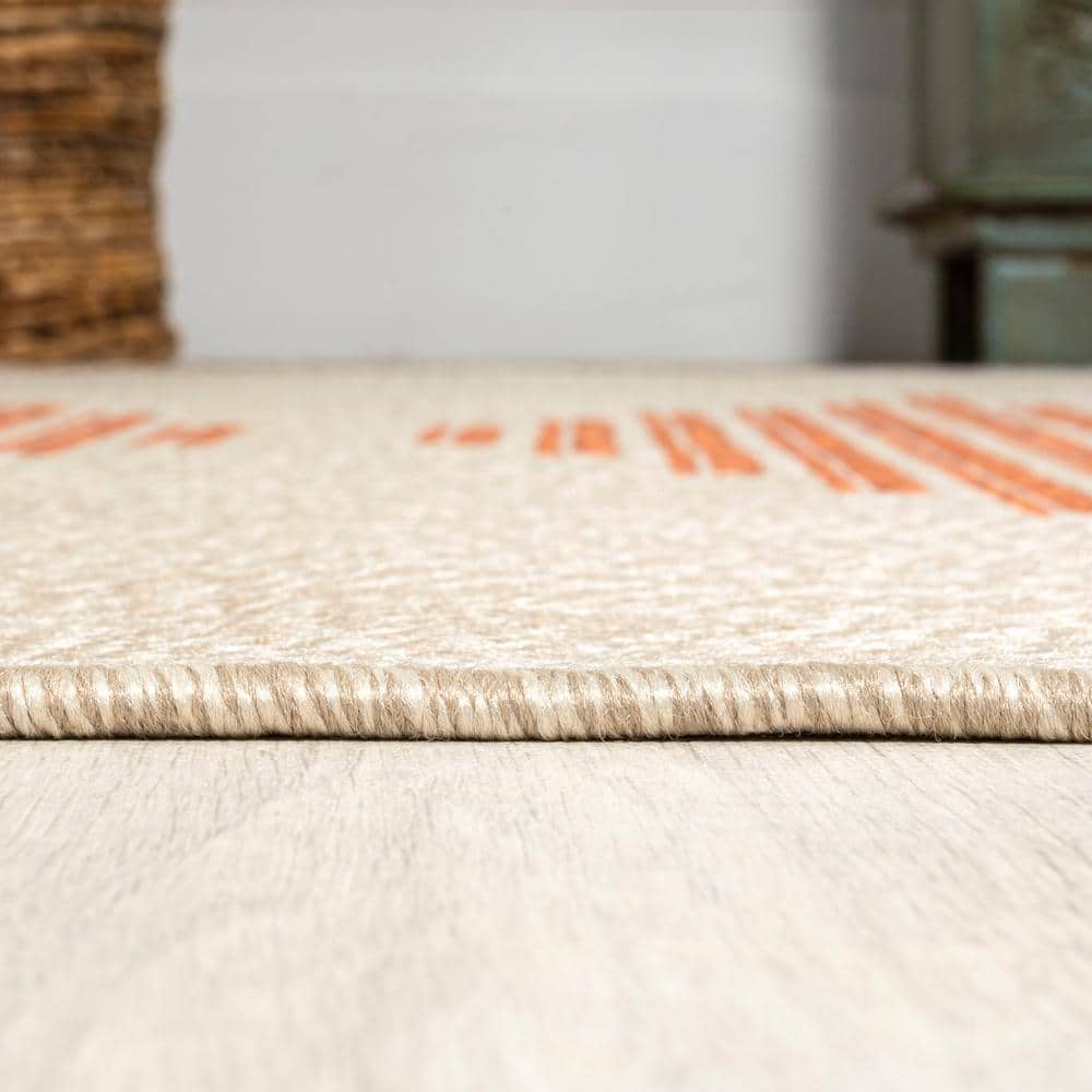 Moroccan Diamond Stripe 5' x 8' Beige/Orange Synthetic Area Rug