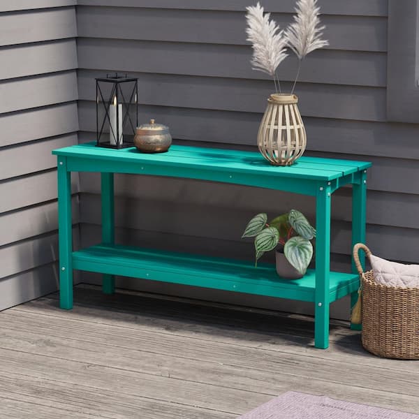 Laguna Outdoor Patio Bar Console Table with Storage Shelf Turquoise