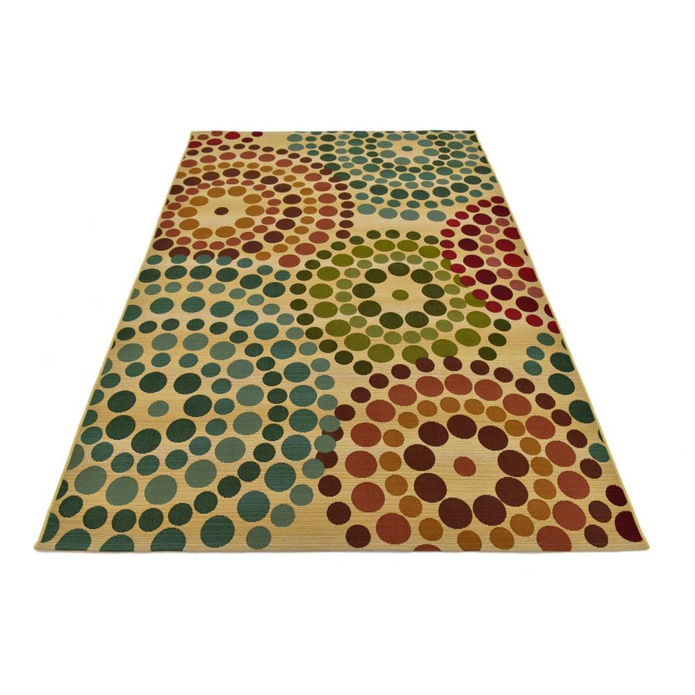 Modern Elegance Outdoor Flatweave Rug 5'3" x 8' in Blue and Brown