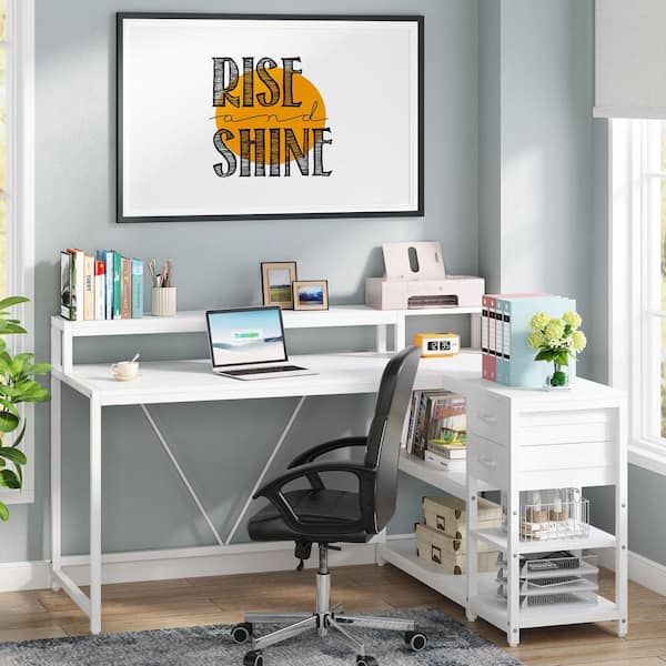 BYBLIGHT Moronia 55.1 in. Reversible L Shaped Desk White