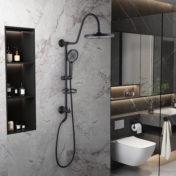 3-Spray with 1.8 GPM 10 in. Wall Mount Dual Shower Head and Handheld Shower Head in Matte Black (Valve Not Included)