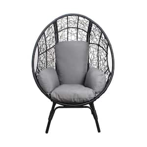 500 lbs. Oversized Basket Wicker Patio Egg Chair, Indoor Outdoor Chaise Lounge with Heavy Stand, Tickness Gray Cushion