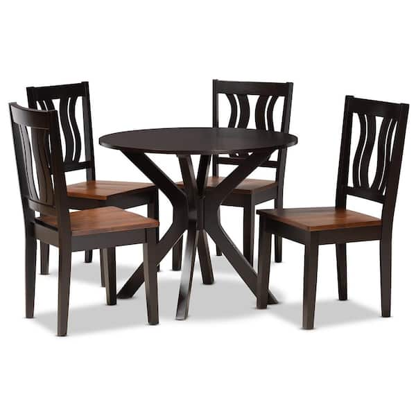 Baxton Studio Mare 5-Piece Dark Brown and Walnut Brown Dining Set